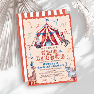 Two the Circus Carnival Tent Animals 2nd Birthday Invitation