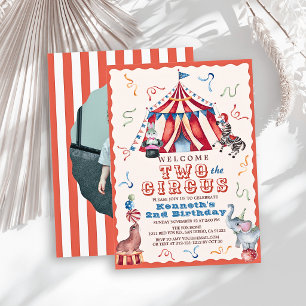 Two the Circus Carnival Tent Photo 2nd Birthday Invitation