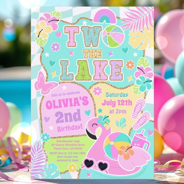 Two The Lake Preppy Girly 2nd Birthday Pool Party Invitation (Creator Uploaded)
