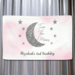Two The Moon 2nd Birthday Banner<br><div class="desc">Two the moon! 2nd birthday with silver moon and stars with pink watercolor background</div>