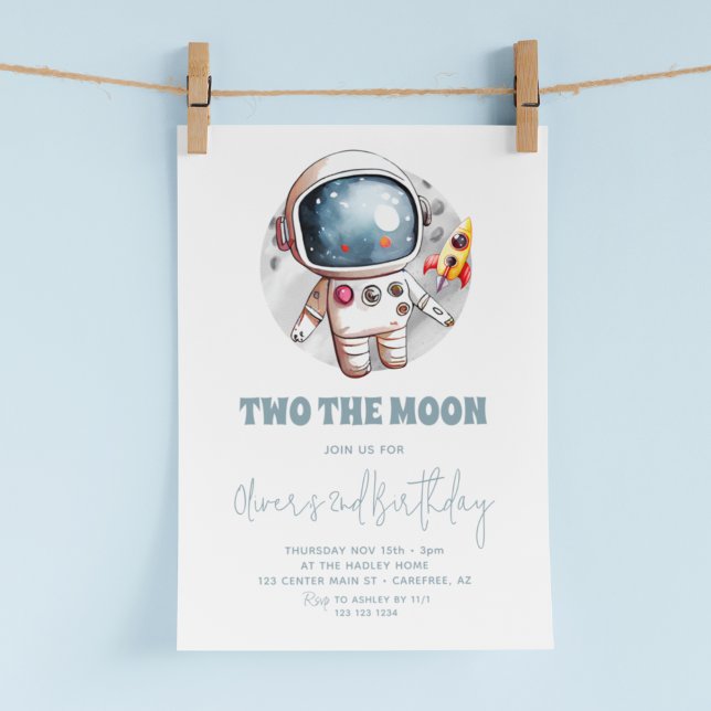 Two the Moon 2nd Birthday Boy Space Invitation (Creator Uploaded)