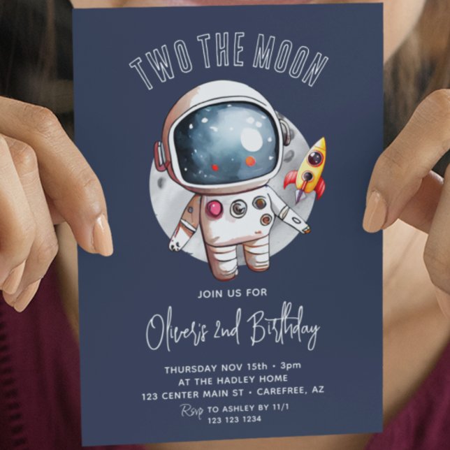 Two the Moon 2nd Birthday Boys Space Invitation (Creator Uploaded)