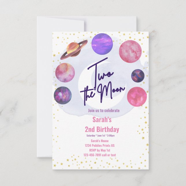 Two the Moon 2nd Birthday Editable Invitation (Front)