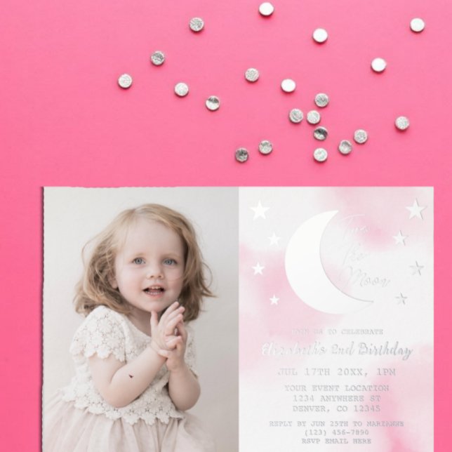 Two The Moon 2nd Birthday Foil Invitation (Creator Uploaded)