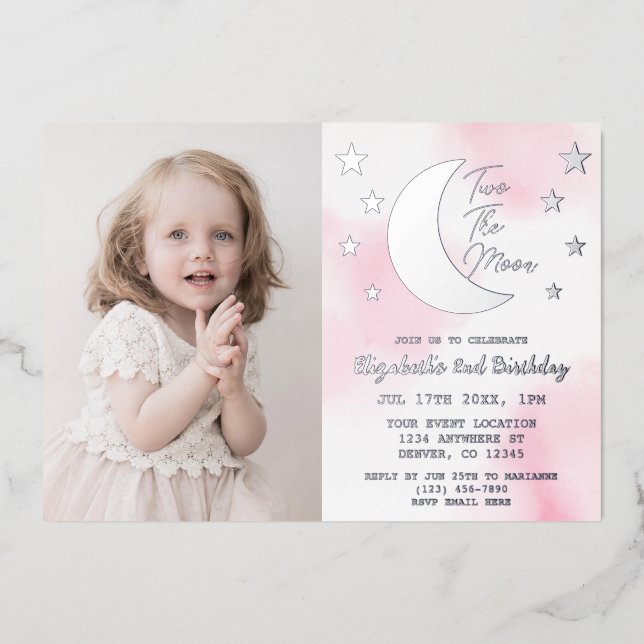 Two The Moon 2nd Birthday Foil Invitation (Front)