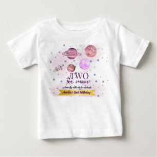 Two The Moon 2nd Birthday Girl Moon Stars Rocket  Baby T-Shirt