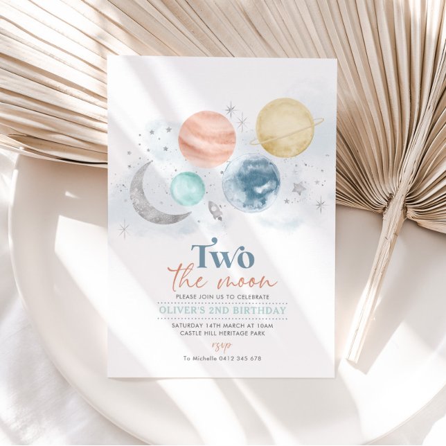 Two The Moon 2nd Birthday Invitation Boy Silver (Creator Uploaded)