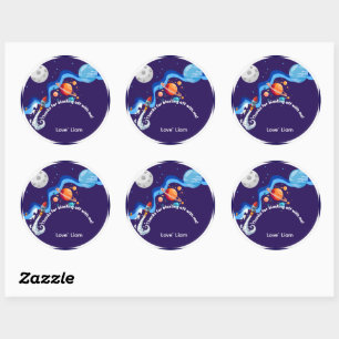 Two the Moon 2nd Birthday Invitation Space Rocket Classic Round Sticker