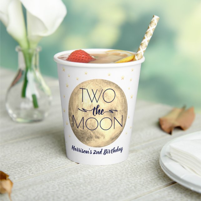 Two The Moon 2nd Birthday Paper Cups (Insitu)