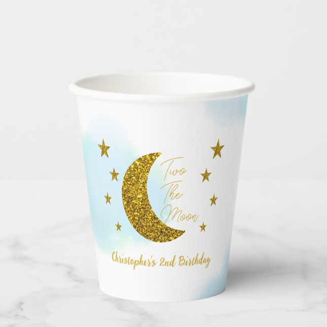 Two The Moon 2nd Birthday Paper Cups (Front)