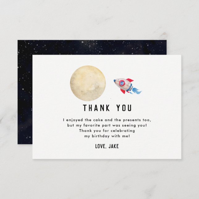 Two The Moon 2nd Birthday Party Thank You Cards (Front/Back)