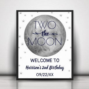 Two The Moon 2nd Birthday Party Welcome Poster