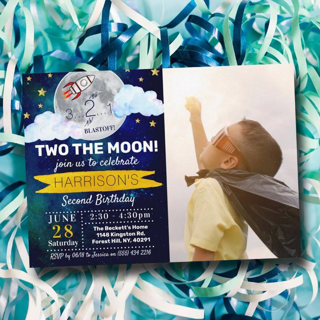 Two The Moon 2nd Birthday Photo Invitation (Creator Uploaded)