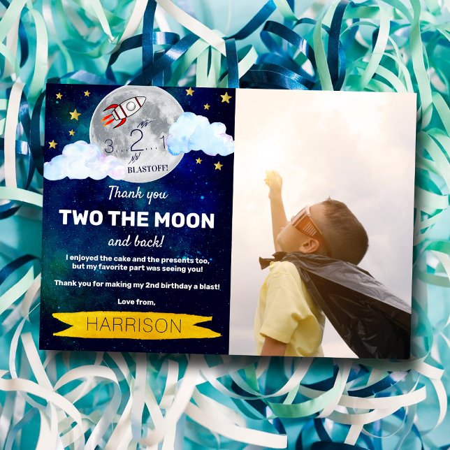Two The Moon 2nd Birthday Photo Thank You Card (Creator Uploaded)
