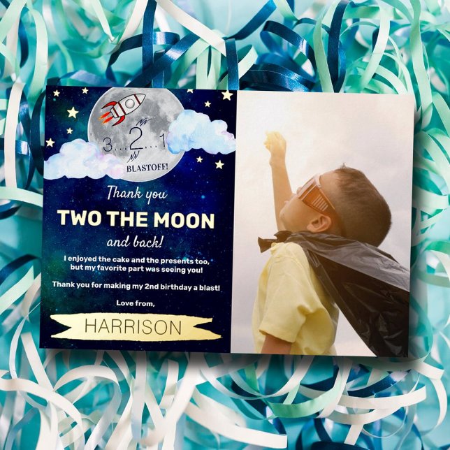 Two The Moon 2nd Birthday Real Foil Thank You Card (Creator Uploaded)