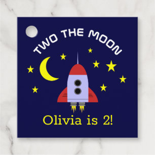 Two The Moon 2nd Birthday Rocket Ship Stars Favour Tags