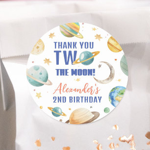 Two The Moon 2nd Birthday Space Galaxy Party Classic Round Sticker