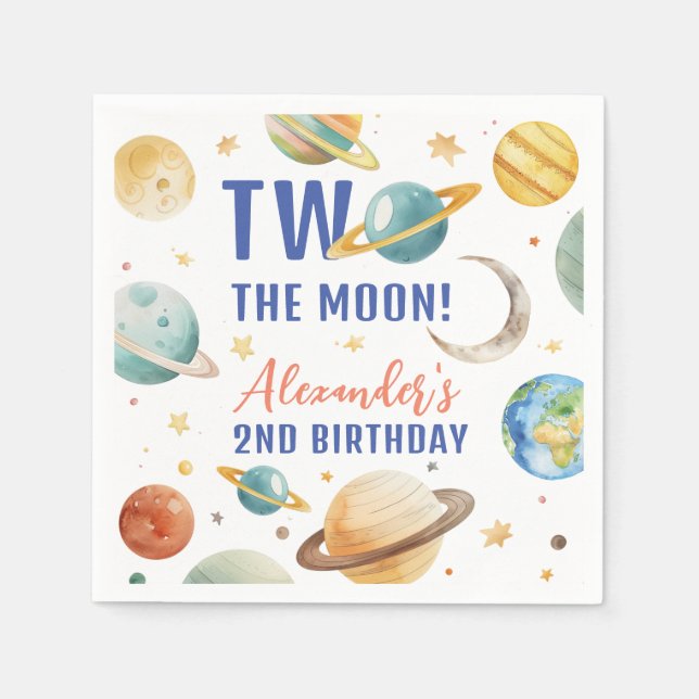 Two The Moon 2nd Birthday Space Galaxy Party Napkin (Front)