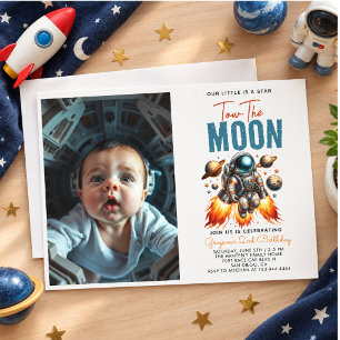 Two the Moon 2nd Birthday Space photo Invitation