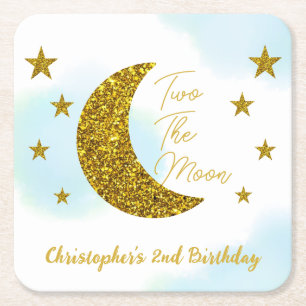 Two The Moon 2nd Birthday Square Paper Coaster