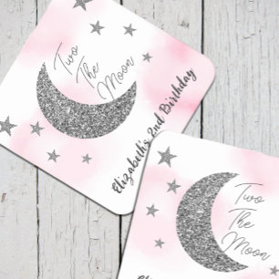 Two The Moon 2nd Birthday Square Paper Coaster