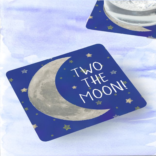 Two The Moon 2nd birthday  Square Paper Coaster (Creator Uploaded)