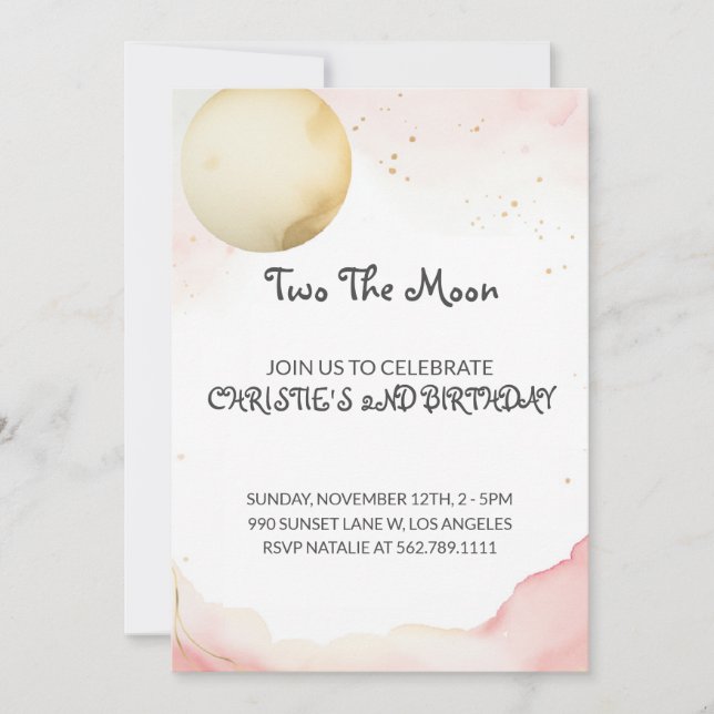 Two The Moon 2nd Girl Birthday Invitation (Front)