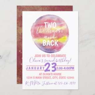 Two the Moon and Back Birthday Invitation