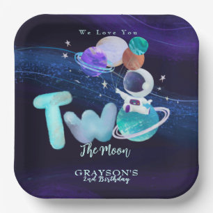 Two the moon Astronaut 2nd Birthday Paper Plate