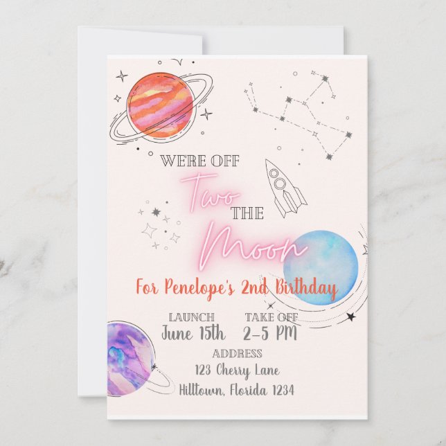 Two the Moon Birthday  Invitation (Front)