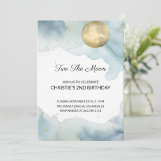 Two the Moon Birthday Invitation Girl Blue