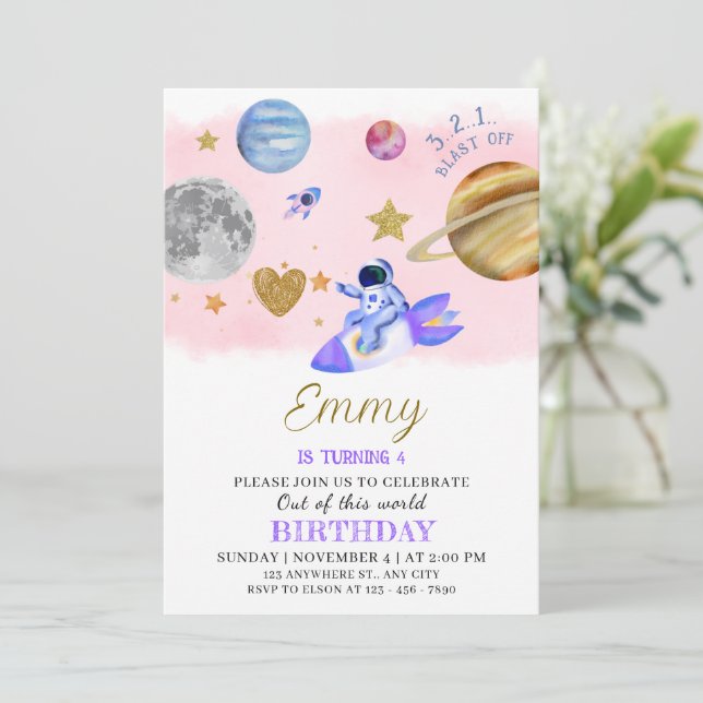 Two the Moon Birthday Invitation | Space Theme (Standing Front)