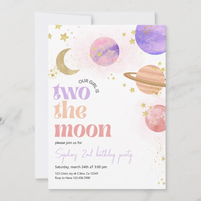 Two the Moon Birthday Party Invitation (Front)