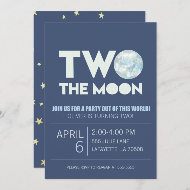 Two the Moon Birthday Party Invitation (Front/Back)