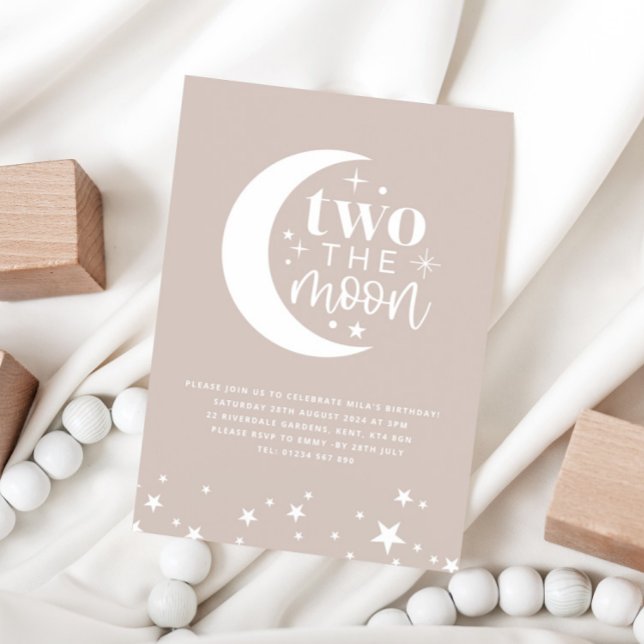 Two The Moon Blush Birthday Invitation (Creator Uploaded)