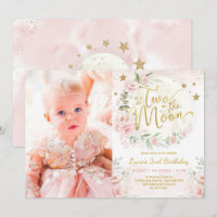 Two the Moon Blush Pink Flowers 2nd Birthday Girl