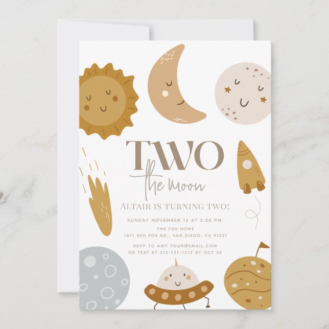 Two the Moon Boho Space 2nd Birthday Invitation (Front)