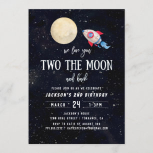 Two The Moon Boy 2nd Birthday Party Invitation