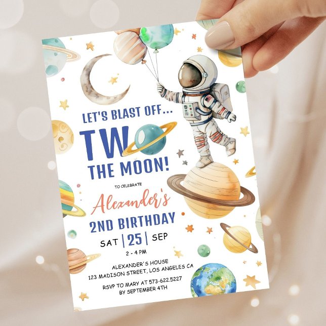 Two The Moon! Boy Astronaut Space 2nd Birthday  Invitation (Creator Uploaded)