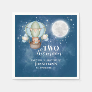 Two The Moon Boy Bear Balloon 2nd Birthday Napkin