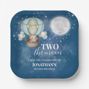 Two The Moon Boy Bear Balloon 2nd Birthday Paper Plate