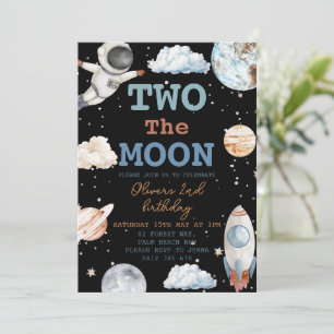 Two the Moon Boy black Space 2nd Birthday Invitation