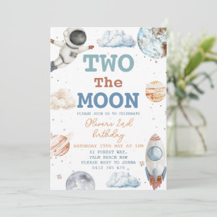 Two the Moon Boy Space 2nd Birthday Invitation