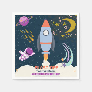 Two The Moon Boy Space Rocket 2nd Birthday Napkin