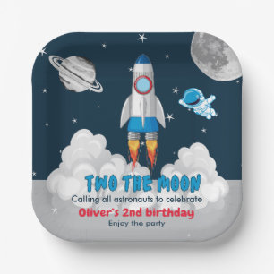 Two The Moon Boy Space Rocket 2nd Birthday Paper Plate