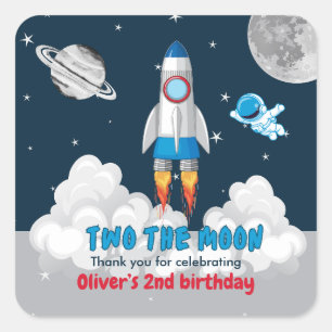 Two The Moon Boy Space Rocket 2nd Birthday Square Sticker