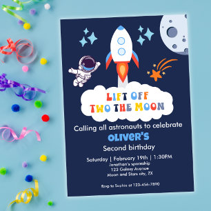 Two The Moon Boy Space Rocket Lift Off 2nd Bday Invitation