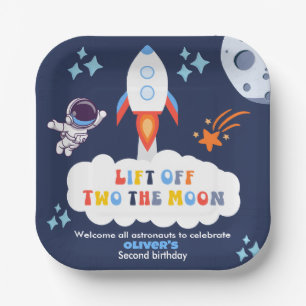 Two The Moon Boy Space Rocket Lift Off 2nd Bday Paper Plate