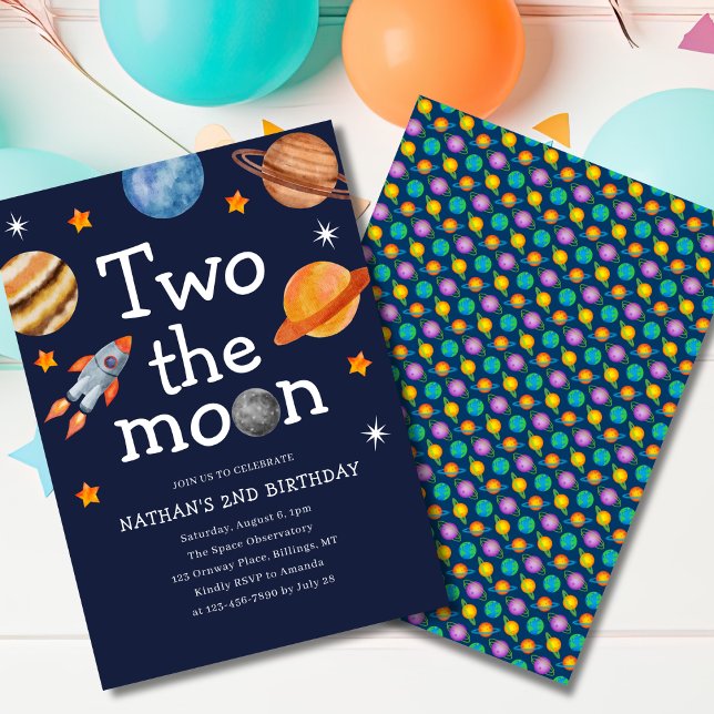 Two the Moon Boy's Blue Second Birthday Party Invitation (Creator Uploaded)