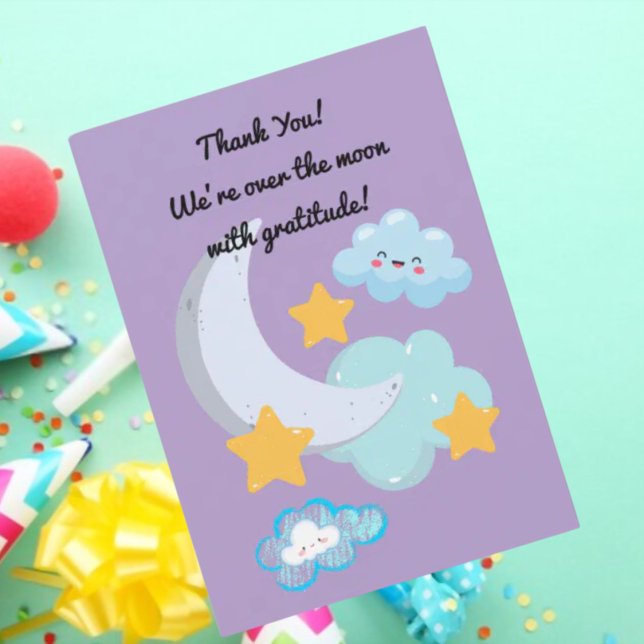 Two the Moon Cute Birthday photo thank you card (Creator Uploaded)